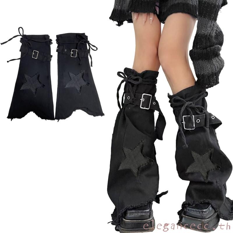Elegan 2 ชิ้น Y2K ขาอุ่นเครื่องแต่งกายถุงเท้ายาว Punk สไตล์ถุงเท้าขา Gothic รองเท้า