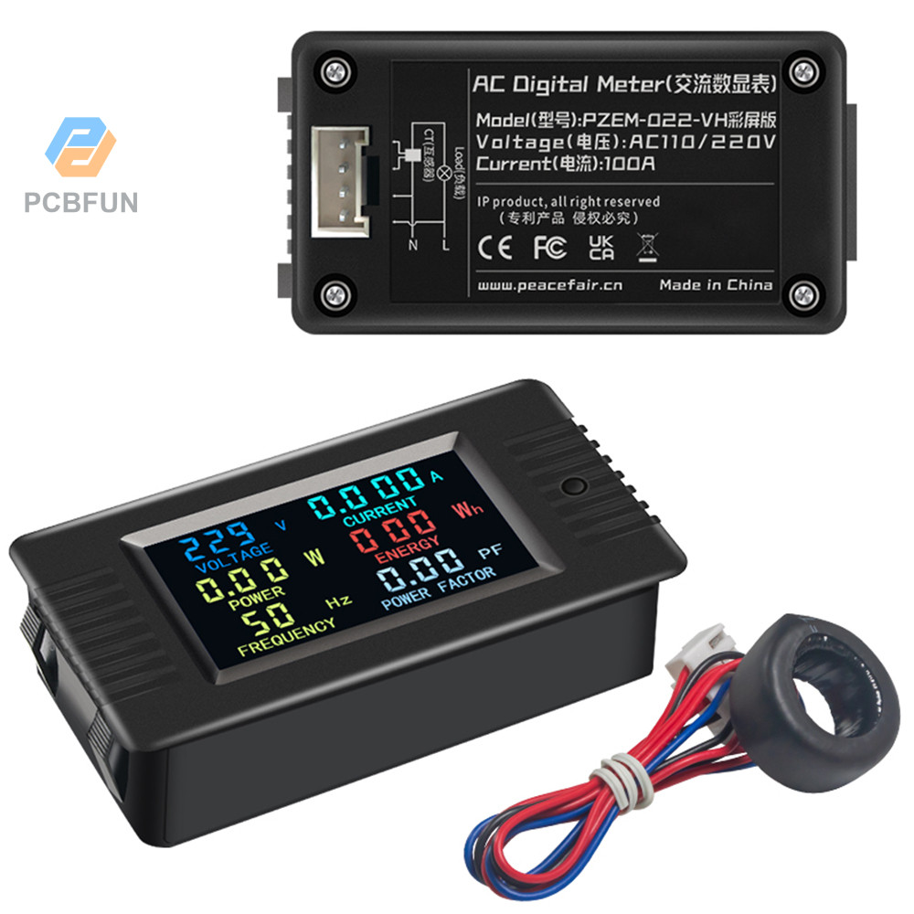 Pcbfun PZEM-020/022VH หน้าจอสี Multi-function AC Digital Power Tester แรงดันไฟฟ้าแอมป์มิเตอร์ความจุ 