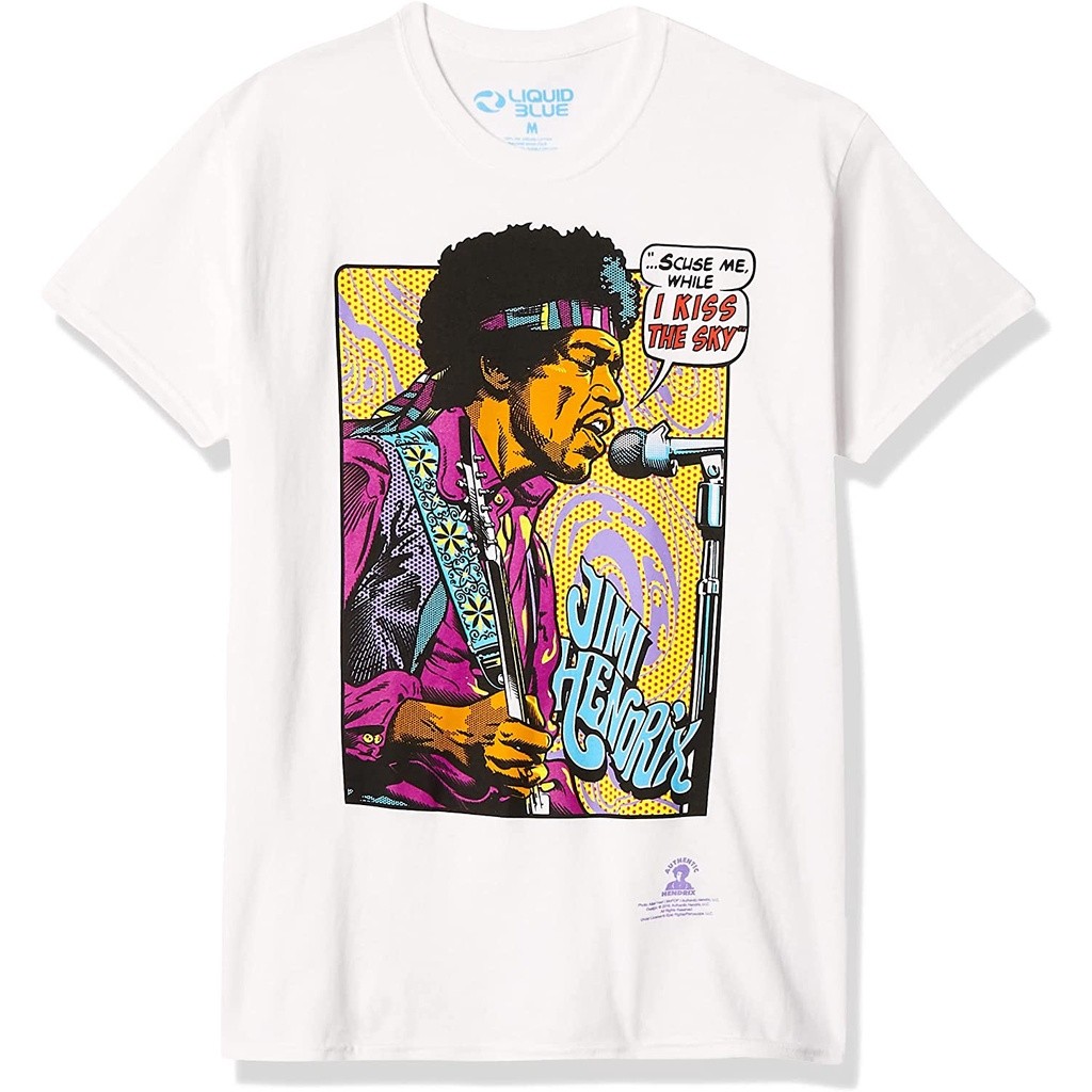 Baju Kaos Liquid Blue Jimi Hendrix Pop Art Scuse Me While I Kiss The Sky เสื้อยืด - Baju - Kaos - เส