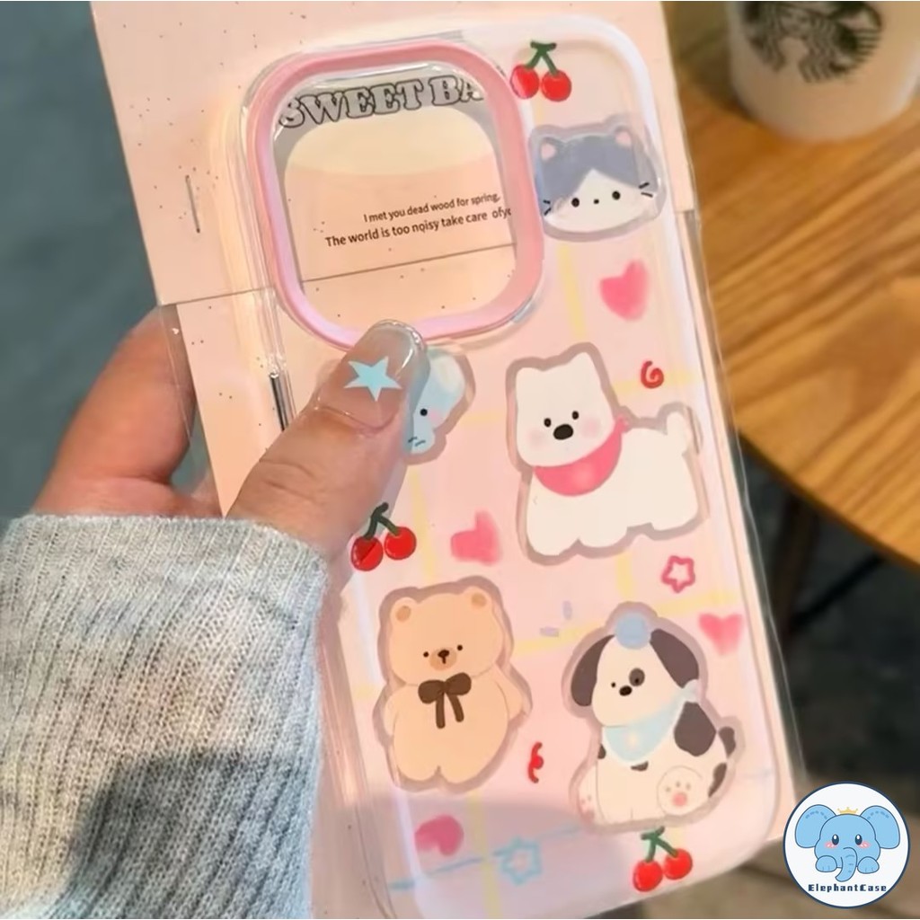 เชอร์รี่โบว์โบว์ลูกแมวลูกสุนัขฝาครอบโทรศัพท์สำหรับเคสOPPO A12 A16 A17 A18 A78 A53 A17K A7 A3s A15 A57 A38 A5s A5 A58 A54
