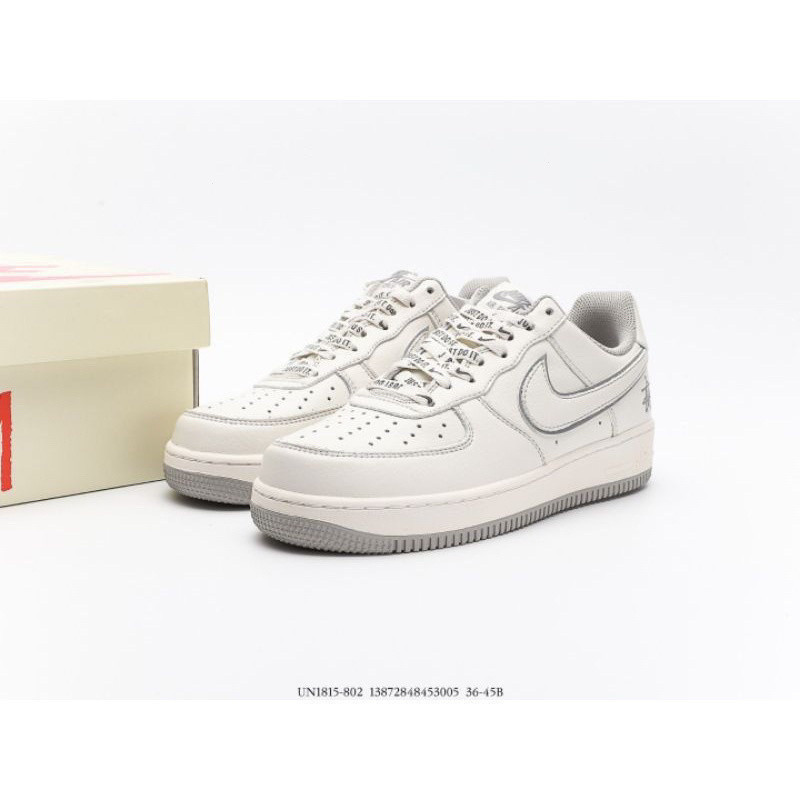 Nike Air Force 1 Low x Stussy tr16.ng Original สีเทาสะท้อนแสง100%