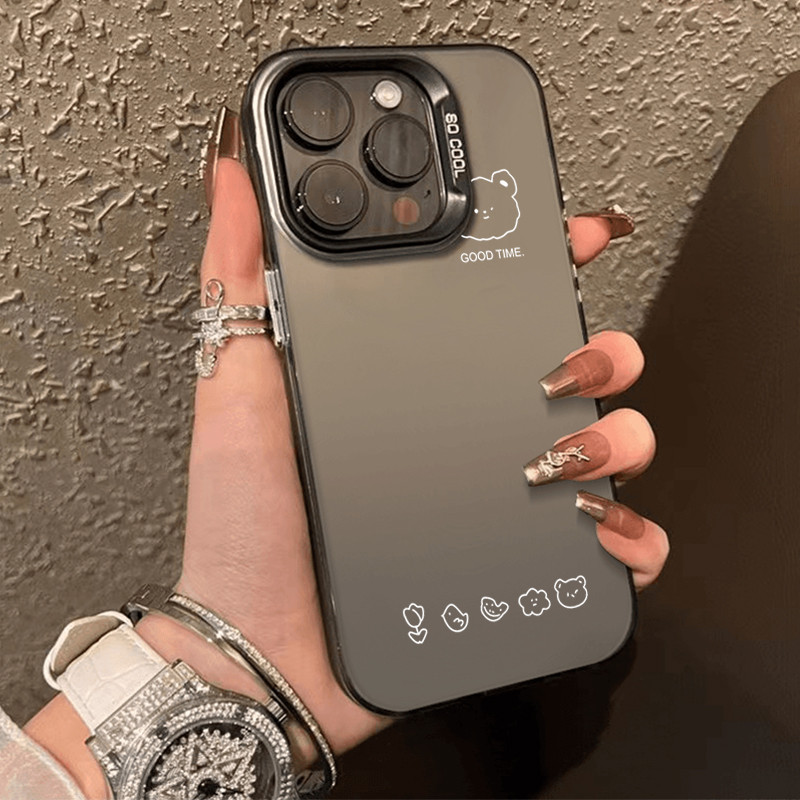 โลหะชุบโลหะด้วยไฟฟ้า ไอโฟนหัวหมีขาวfor 11 iPhone 12 13 14 15Pro MAX X XS XR 7 8Plus เคสโทรศัพท์