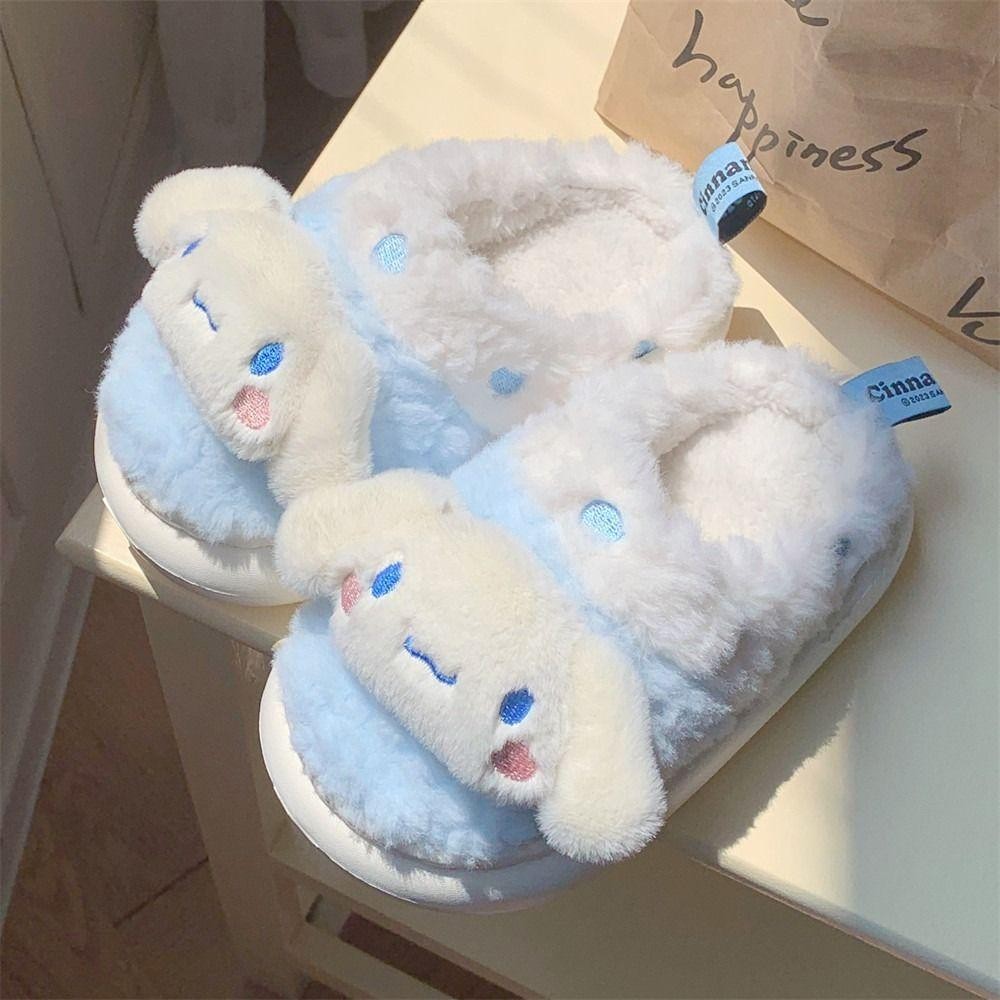 Trendyo รองเท้าแตะตุ๊กตาอะนิเมะ, รองเท้าแตะขนปุยฤดูหนาว Kuromi Kitty Cinnamoroll, น่ารักห้องนอนหอพักนักเรียนบ้านรองเท้าแตะรองเท้าหญิง