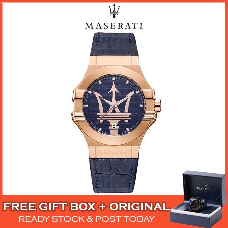 [ต้นฉบับ 100%] Maserati Potenza Leather Stainless Steel Men Watch Jam Tangan Lelaki R8851108027