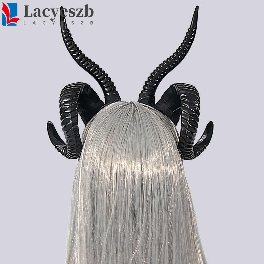 Lacyeszb ฮาโลวีนแกะ Horns แถบคาดศีรษะ, Devil Ox Horn Hairband ฮาโลวีนอุปกรณ์ตกแต่งคอสเพลย์, แปลกคอสเพลย์ Photo Props Stage Performance Props Headpiece ผู้ชาย