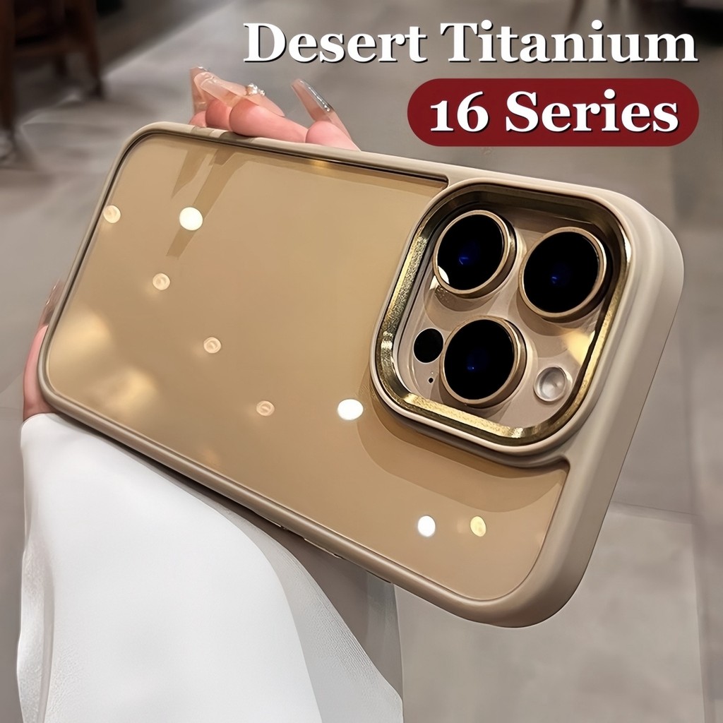 Desert Titanium เลนส์โลหะโปร่งใสเคสโทรศัพท์สําหรับ IPhone 16 Pro Max 13 14 15 Pro Max ปลอกใสซิลิโคนกันกระแทก