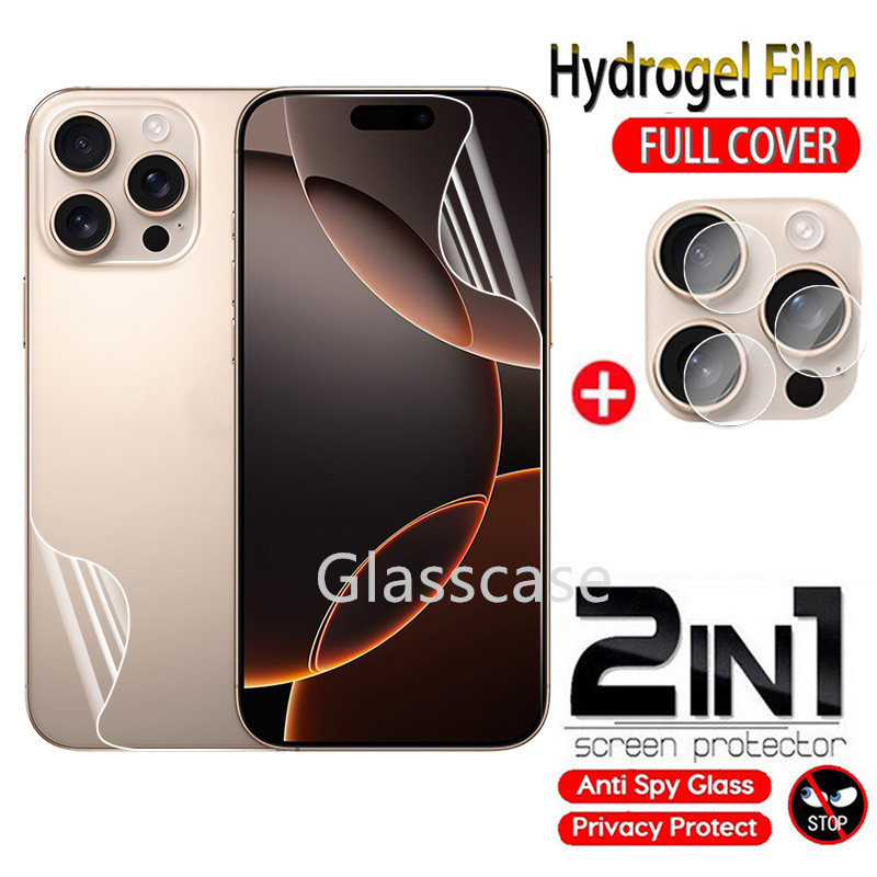 3 In 1 ด้านหน้ากลับฟิล์มไฮโดรเจลนุ่มสําหรับiPhone 16 15 14 13 12 11 Pro Max Mini 16 15 14 Plus iPhone16 16ProMaxฟิล์มHydrogelนุ่มป้องกันหน้าจอฟิล์มด้านหน้า