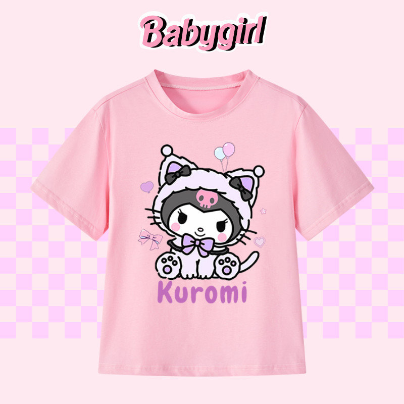 สาวฤดูร้อน คุโรมิ เสื้อน่ารัก ขนาดใหญ่เกินไป ผ้าฝ้ายสบายแขนสั้นเด็กท็อปส์