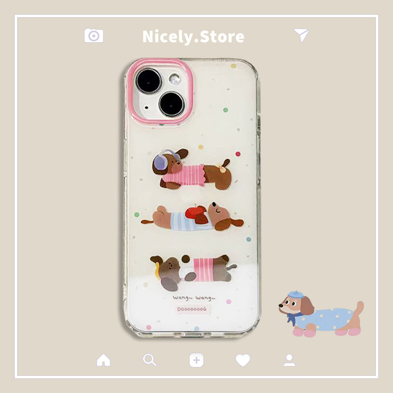 น่ารัก Wave Point ไส้กรอกสุนัขเคสโทรศัพท์สําหรับ iPhone 16 15 14 13 12 Pro Max 11 16Pro 15Promax IMD ทนต่อการตกปลอกมือถือ