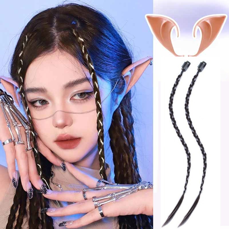 [Magpie] ชุด 4 ชิ้นมวย braids y2k สาวร้อน braids สไตล์หวานและเย็นบิด braids อุปกรณ์ผมหูเอลฟ์