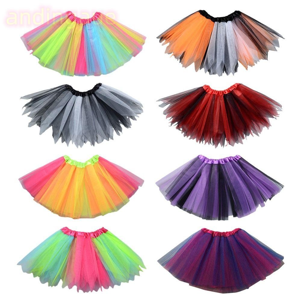 กระโปรง ANDIN Tutu, Rainbow สีสันเต้นรํา Pettiskirt, แฟชั่น Tulle ตาข่ายบัลเล่ต์กระโปรงเด็ก