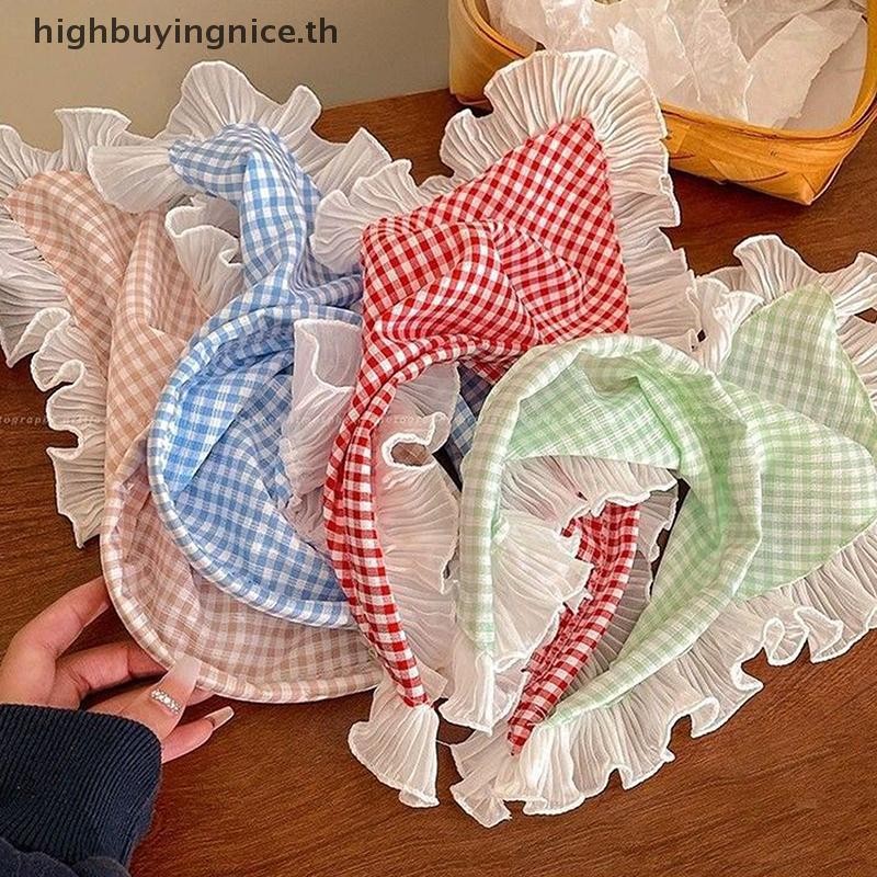 Hnth แฟชั่น Elegant ลูกไม้ลายสก๊อตสามเหลี่ยม Turban Hairband สําหรับผู้หญิงสาวหวานอารมณ์ผม Band อุปกรณ์เสริมผม HNTH