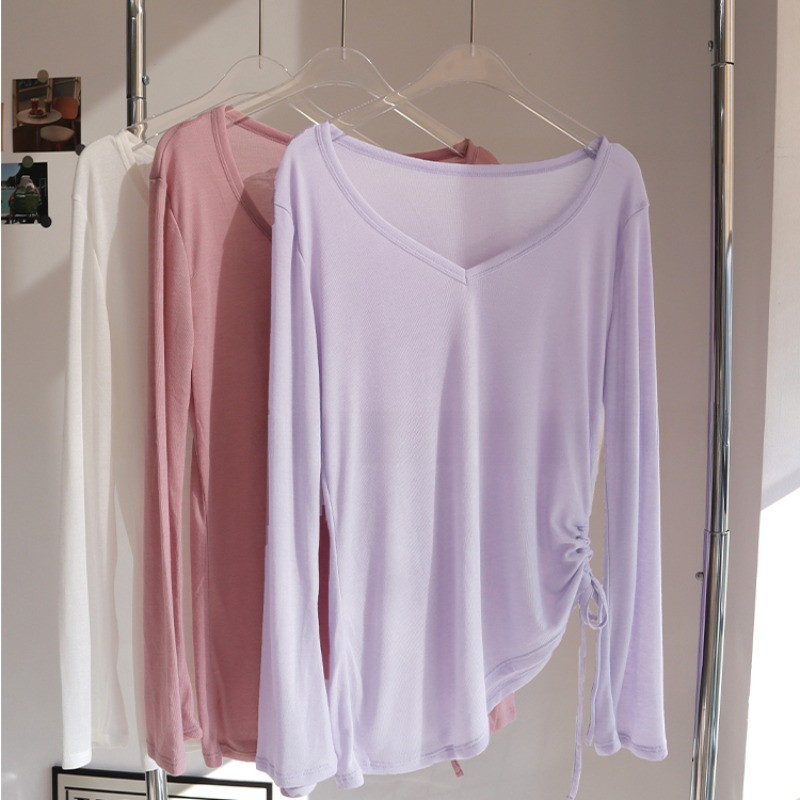 MAGIEYOGASports ปรับ Lace Up เซ็กซี่จีบหลวม Breathable เสื้อยืด Gym ฟิตเนส
