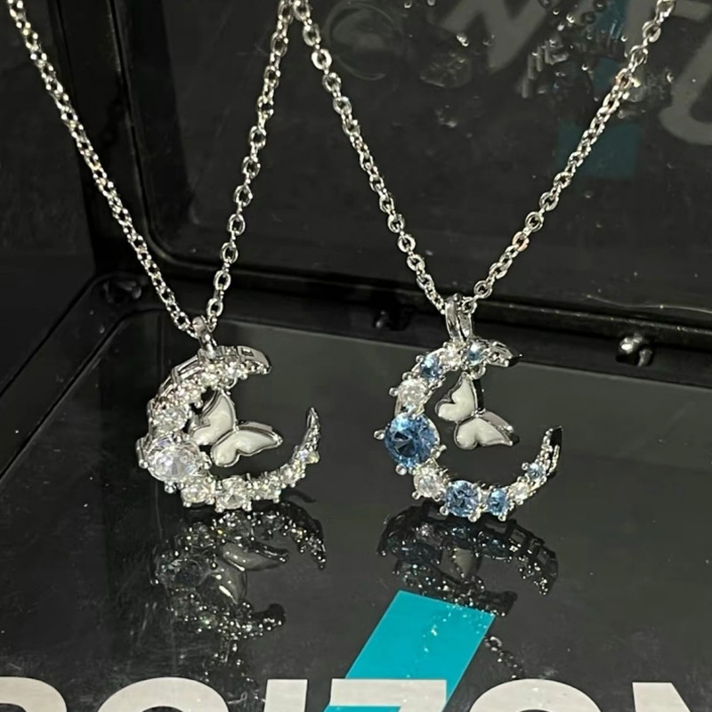 CODส่งเร็ว⚡สร้อยคอจี้พระจันทร์ผีเสื้อประดับเพชรหรูหราinsสไตล์เกาหลีหรูหราเครื่องประดับแฟชั่นสําหรับผู้หญิงcobrandier