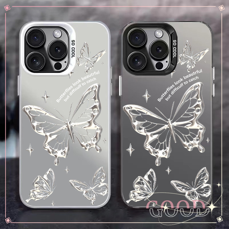 GOOD🔥ส่งจากไทย เคสโทรศัพท์มือถือนิ่ม เคสไอโฟน สีเงินด้าน สําหรับIPHONE11 12 13 14 15 16PROMAX 7/8Plus XS/R XSMaxผีเสื้อ