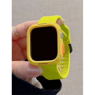 เคส + สายรัดซิลิโคนนุ่มกีฬา สำหรับ Apple Watch Series 10/9/8/7/6/5/4 Ultra 1/2 ขนาด 40/41/42/44/45/46/49 มม.