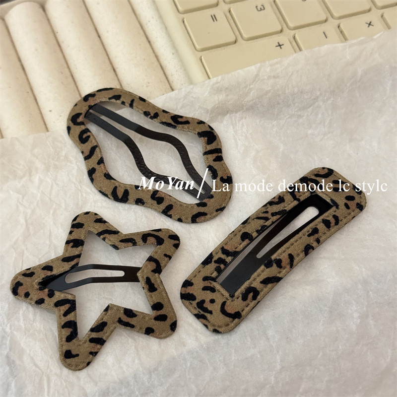 Simple Leopard Print bb Clip Niche Hollow Star กิ๊บติดผมหัก เครื่องประดับผมเมฆ