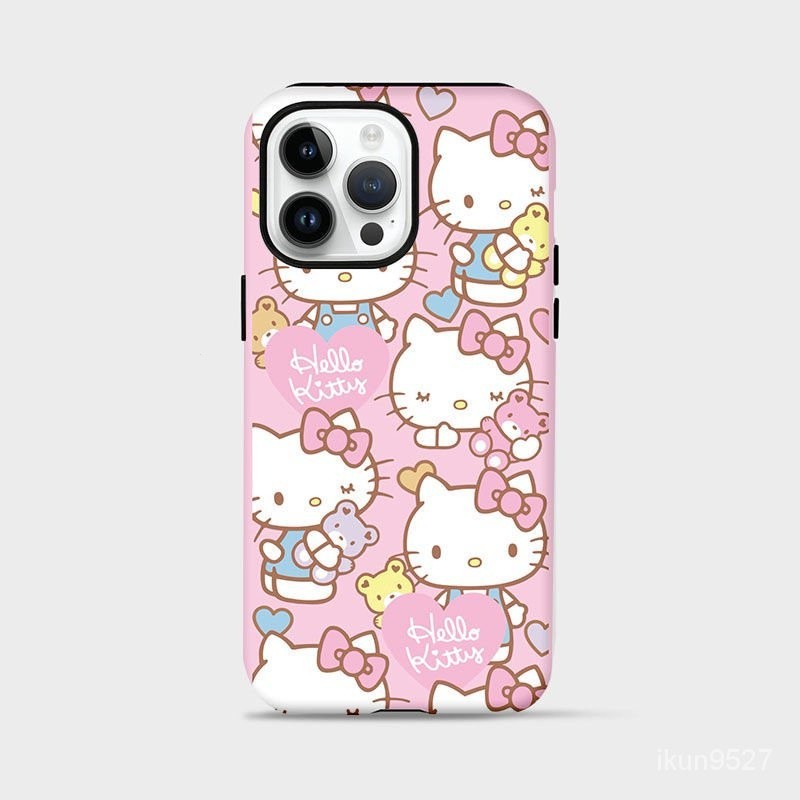 แมวคิตตี้สีชมพูแบบเต็มหน้าจอเทรนด์น่ารักสำหรับ iPhone 16 PROMAX Plus 2 in 1 14 PROMAX 15 PROMAX เปลือกแข็งเงา11pro 12pro 13pro 14 15PLUS 16 Pro XS XR xsmax 7 8 PLUS เคสป้องกันแอปเปิ้ล