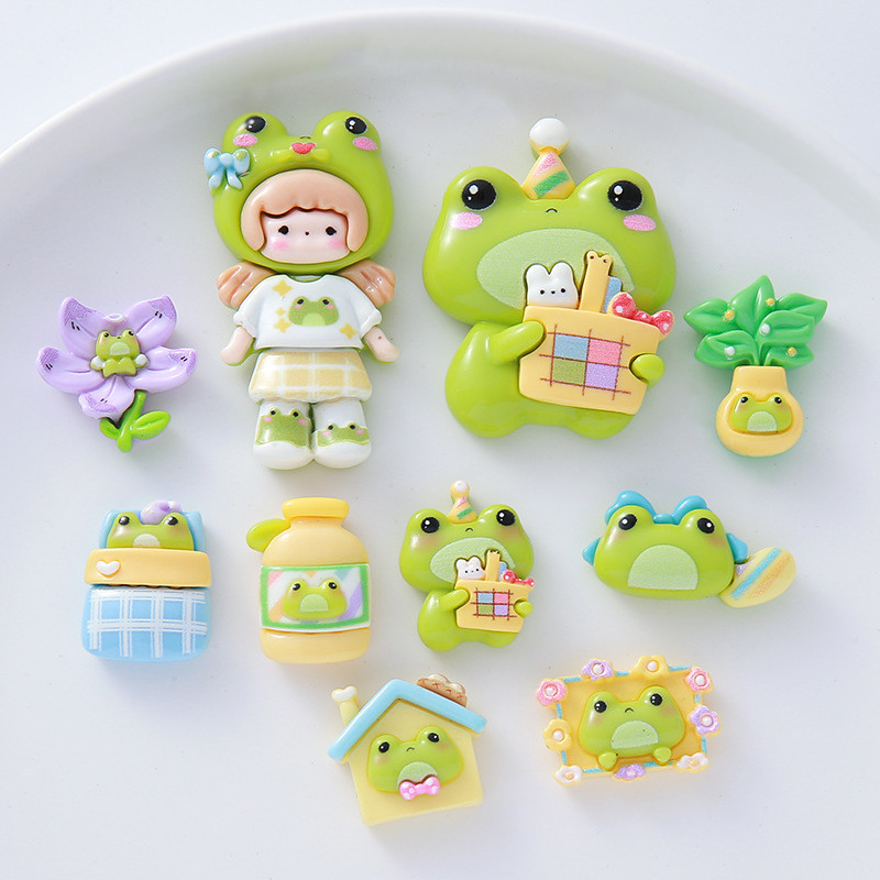 อุปกรณ์เรซิน DIY การ์ตูนกบสาวอุปกรณ์เรซิน DIY ครีมกาวอุปกรณ์เสริมเคสโทรศัพท์ DIY ทําด้วยมือเด็ก Hairpin วัสดุ