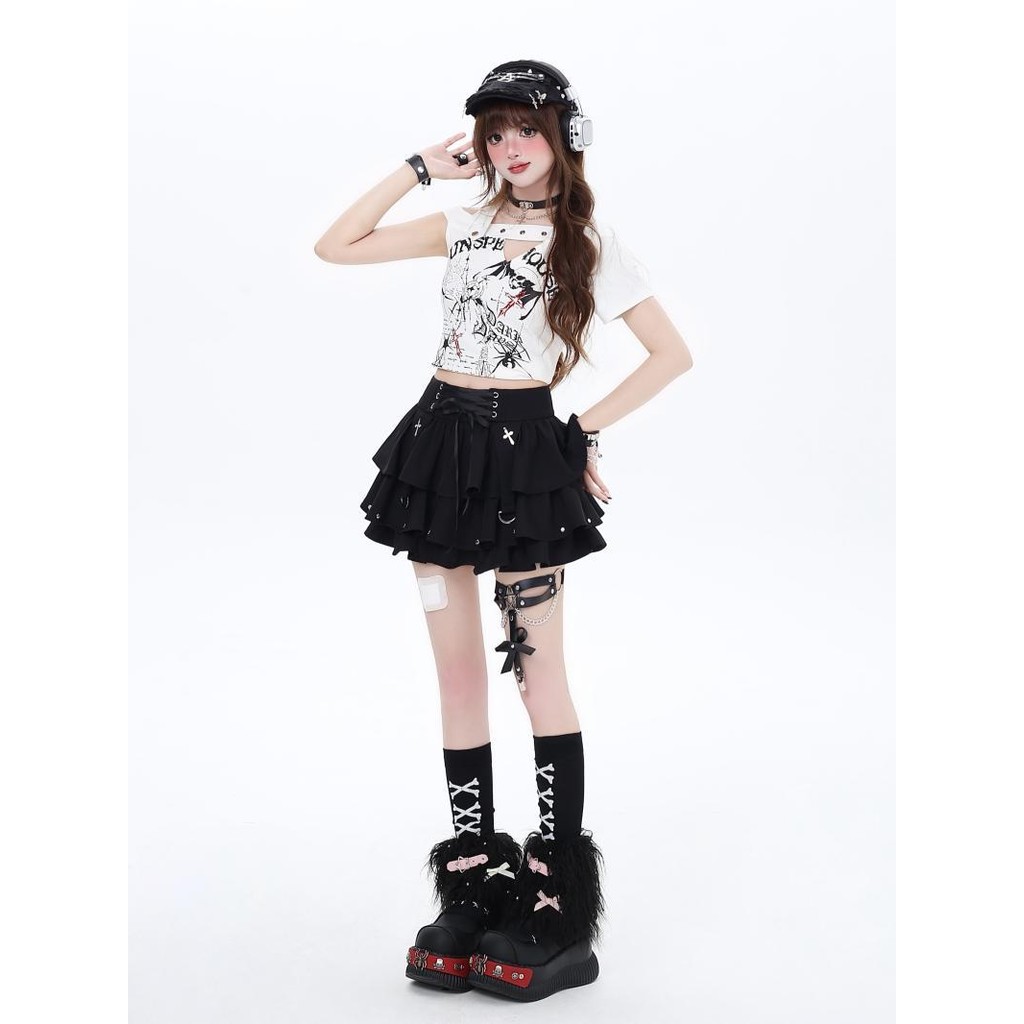 X-orange Japanese Laced-Up กระโปรงเค้กเอวสูงฤดูร้อนสไตล์ใหม่เสื้อผ้าผู้หญิงลําลอง - รูปที่ 6