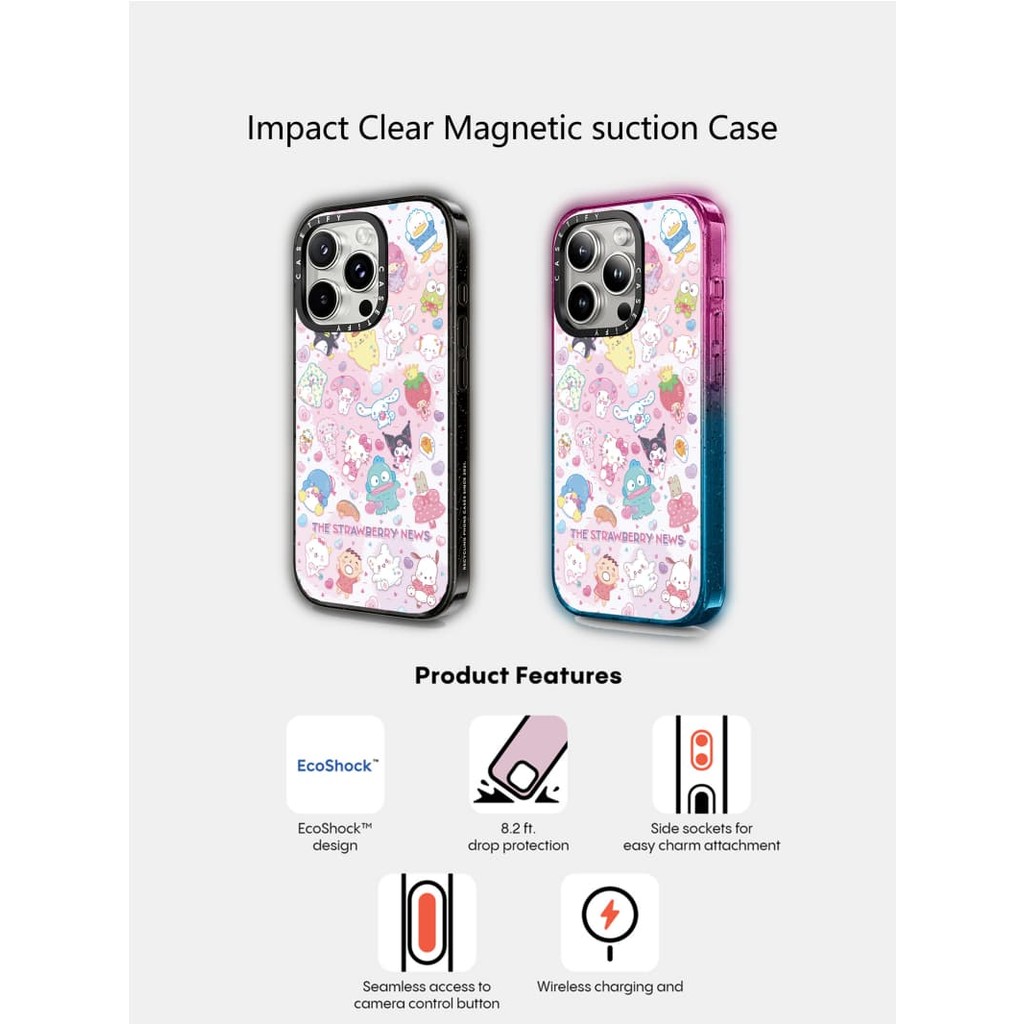 Casetify X สตรอเบอร์รี่ข่าวแม่เหล็กดูด Hard อะคริลิคด้านหลังสําหรับ Apple IPhone 12 13 14 15 16 Pro Max Plus พร้อมกล่อง