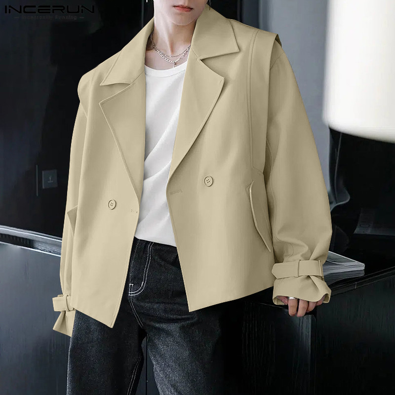 Incerun เสื้อแจ็คเก็ตลําลองแขนยาวสีทึบเกาหลีสําหรับผู้ชาย