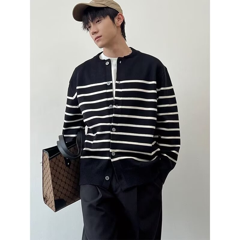 Classic Stripes Contrast Color Knit Lazy Style Casual All-Match Long-Sleeved Jacket
