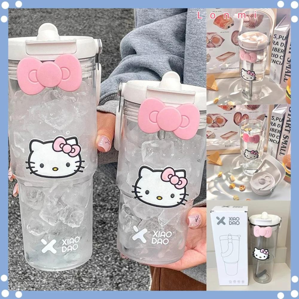 Lonmi ถ้วยน้ํา Hello Kitty, ขวดเครื่องดื่มการ์ตูน Sanrio, ถ้วยฟางกีฬาฟิตเนสพลาสติกความจุขนาดใหญ่แบบพกพา