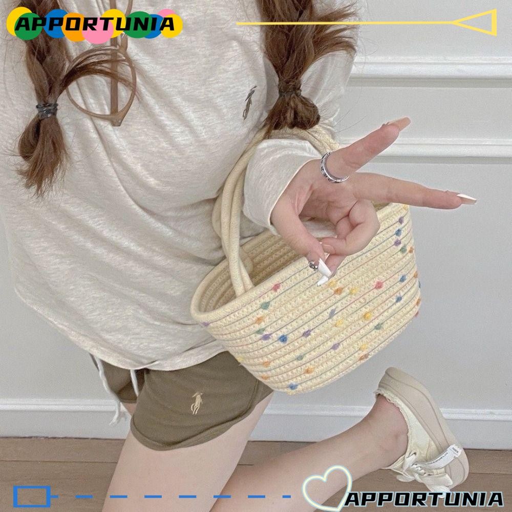 Apportunia Spot Bag,ตะกร้าเก็บสีกากีสีเบจแบบพกพา,กระเป๋าถือผ้าไม่มีซับในทอ