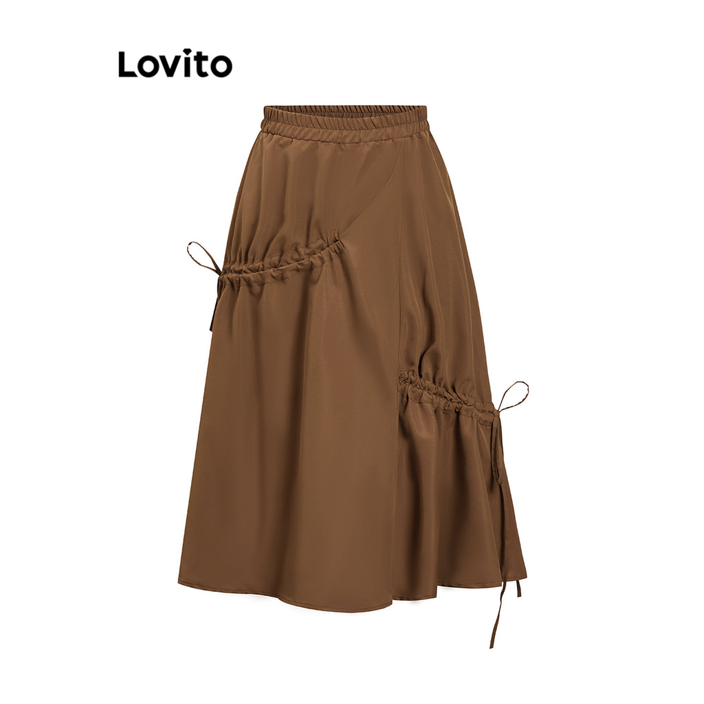 Lovito กางเกงผ้าเรียบๆ สบายๆ สำหรับผู้หญิง L102AD504