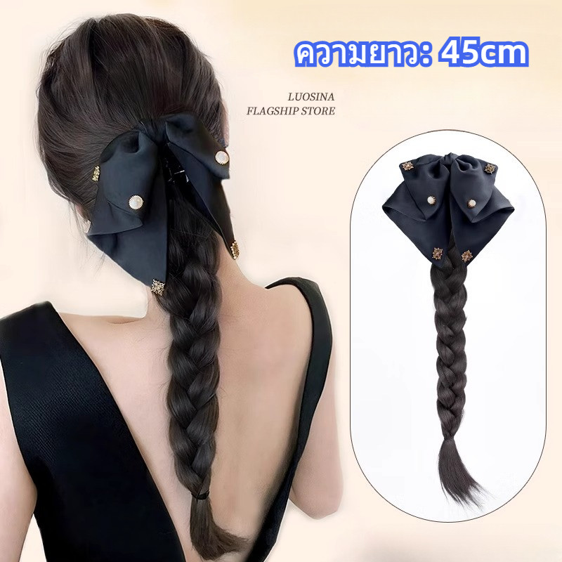ใหม่วิกผมถักเปียสุภาพสตรีโบว์คว้าคลิปมวยถักเปียแฟชั่นคําอุปกรณ์ผมวิกผมผมหางม้า