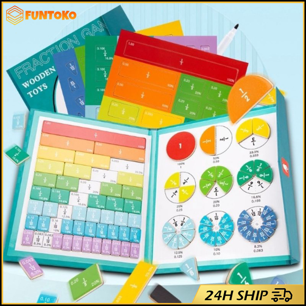 สินค้ามีคุณภาพ หนังสือเศษส่วนแม่เหล็ก สอนคณิตสำหรับนักเรียนประถม เครื่องสอนที่ดี  เข้าใจได้ง่าย
