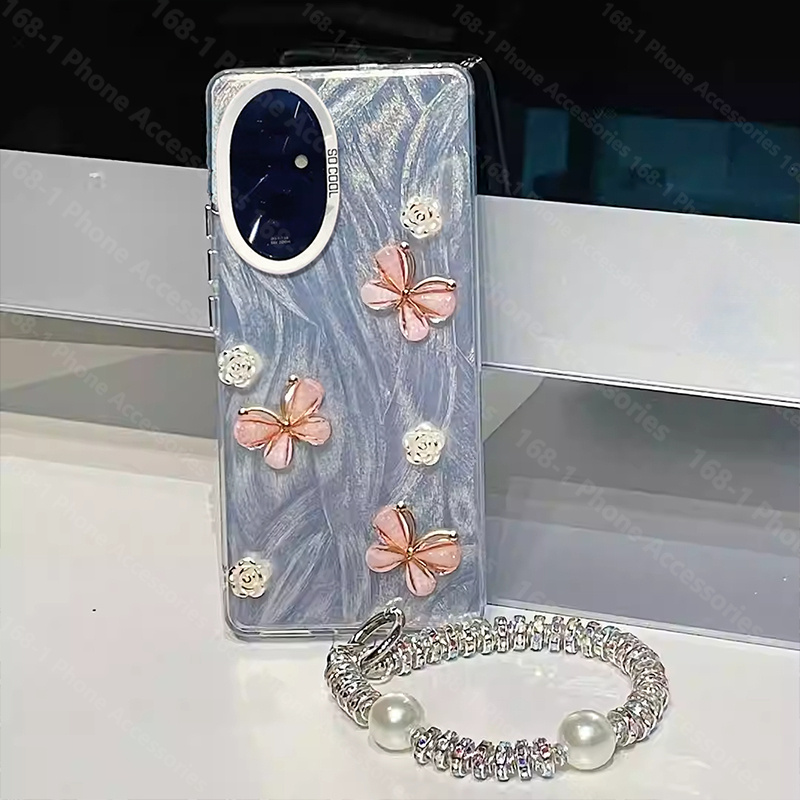 เคส Honor 200 Pro เคส Honor 200 5G เคสกันกระแทก กรณีผีเสื้อน่ารักกันกระแทกประกายเส้นขนนก 3D สามมิติกุหลาบโทรศัพท์เคสป้องกันลายนิ้วมือปกหลังสําหรับนักเรียนหญิงผู้หญิง