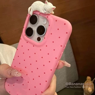 IPhone 17 16 15 14 13 12 11 Pro Max X Xr Xs Max เคสโทรศัพท์ 3D DIY แมวสีลูกกวาดวงกลมจุดหนังนุ่มปกหลัง