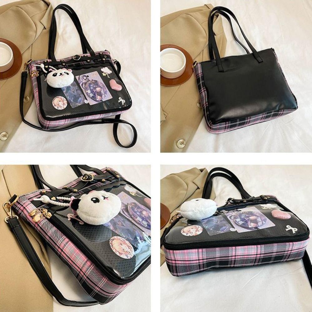 Lilyes การ์ตูนอะนิเมะ Itabag, Y2K ความจุขนาดใหญ่ JK Crossbody กระเป๋า, กระเป๋าเป้สะพายหลังหวาน Kawaii ตุ๊กตาป้ายจอแสดงผลกระเป๋าสะพายโปร่งใสของขวัญวันเกิด