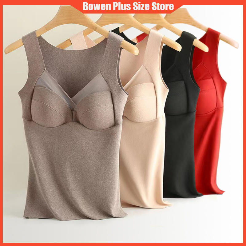 XL-4XL สำหรับ40-85กิโลกรัมขนาดบวกเสื้อกั๊กความร้อนของผู้หญิงขนาดใหญ่ที่มีแผ่นหน้าอกขนแกะหนาแขวนชุดชั้นในด้านล่างยกทรงด้านบนฤดูหนาว