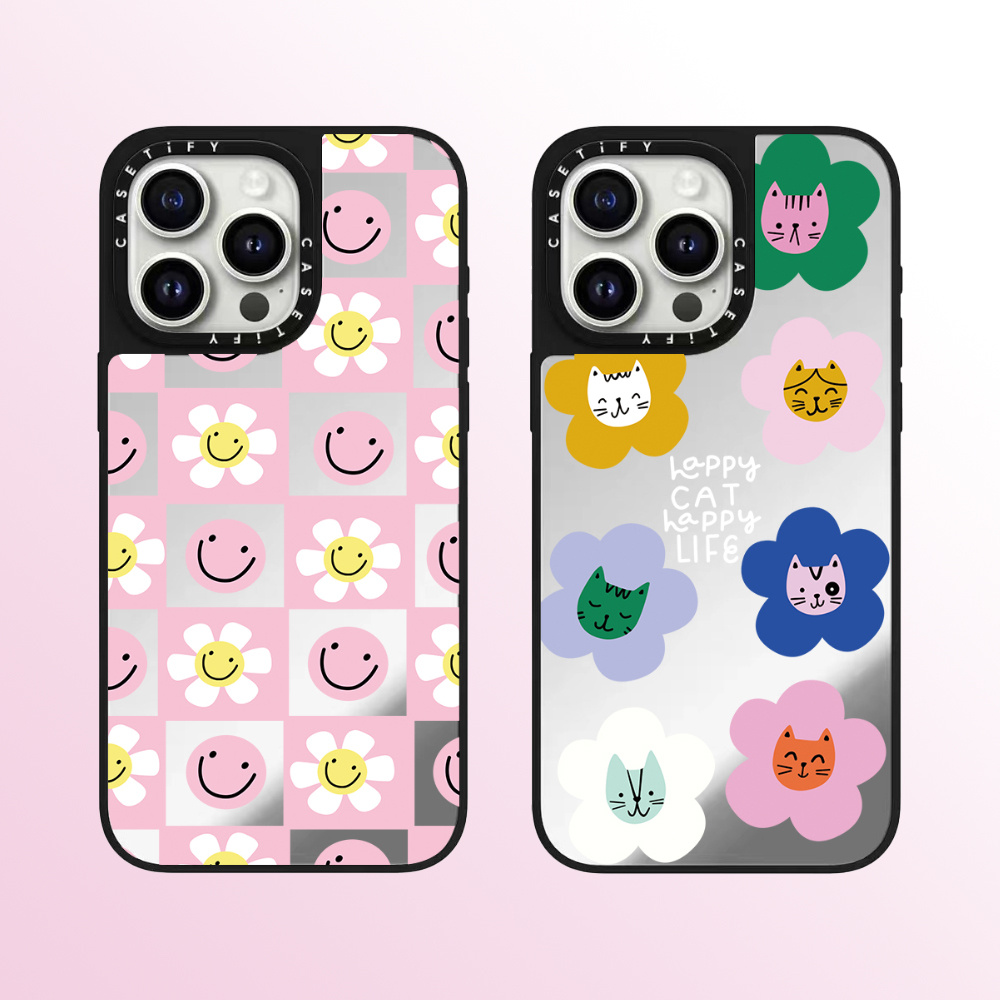 Casetify เคสโทรศัพท์กระจกคุณภาพสูงเหมาะสําหรับ iPhone 16promax 16pro 16 plus 15 promax 14 promax 15 pro 14 pro 13 pro 12 แฟชั่นป้องกันการตกเดซี่หน้ายิ้ม
