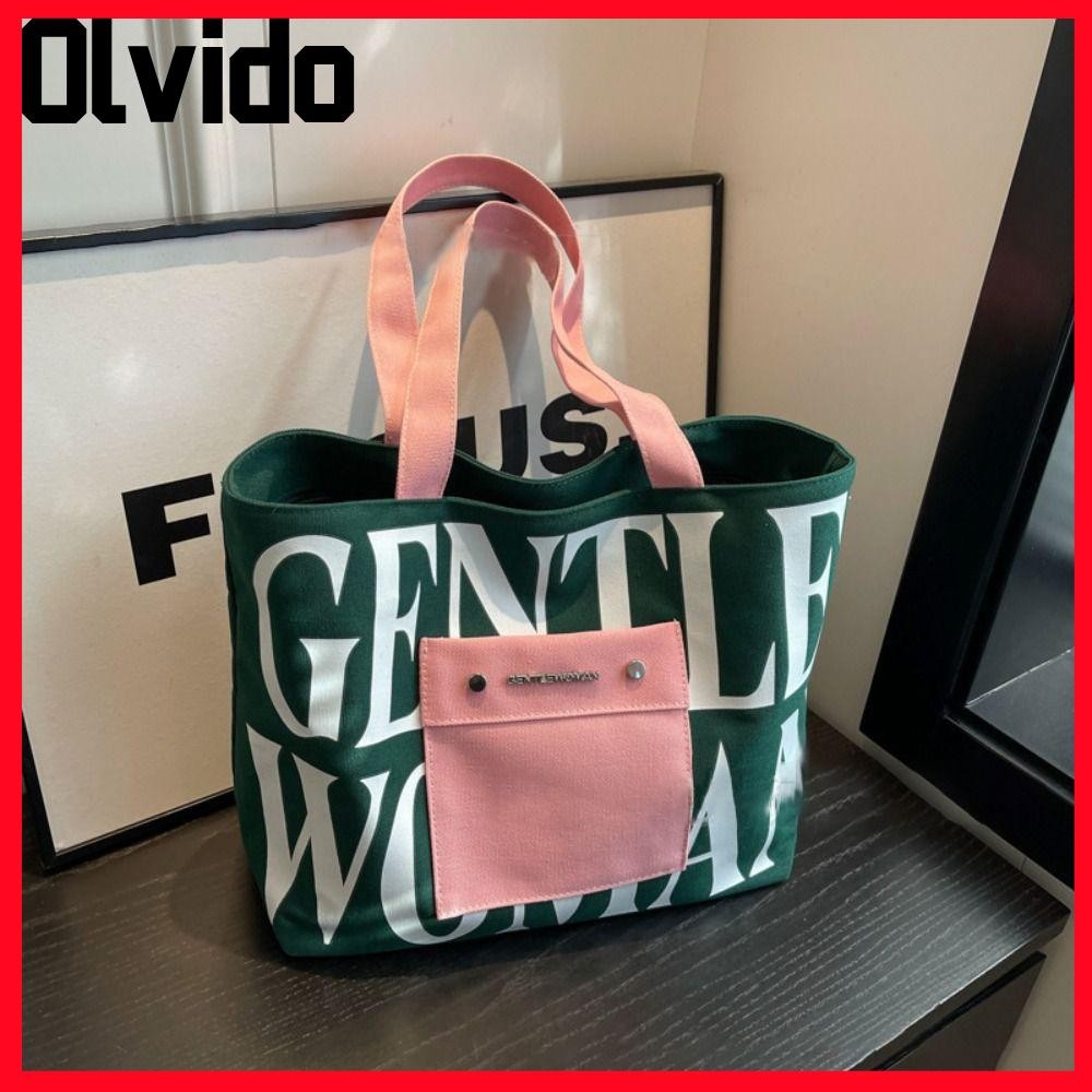 กระเป๋าสะพาย OLVIDO, Tote กระเป๋าช้อปปิ้งสไตล์ญี่ปุ่น, กระเป๋าถือความจุขนาดใหญ่พิมพ์ลายตัวอักษร