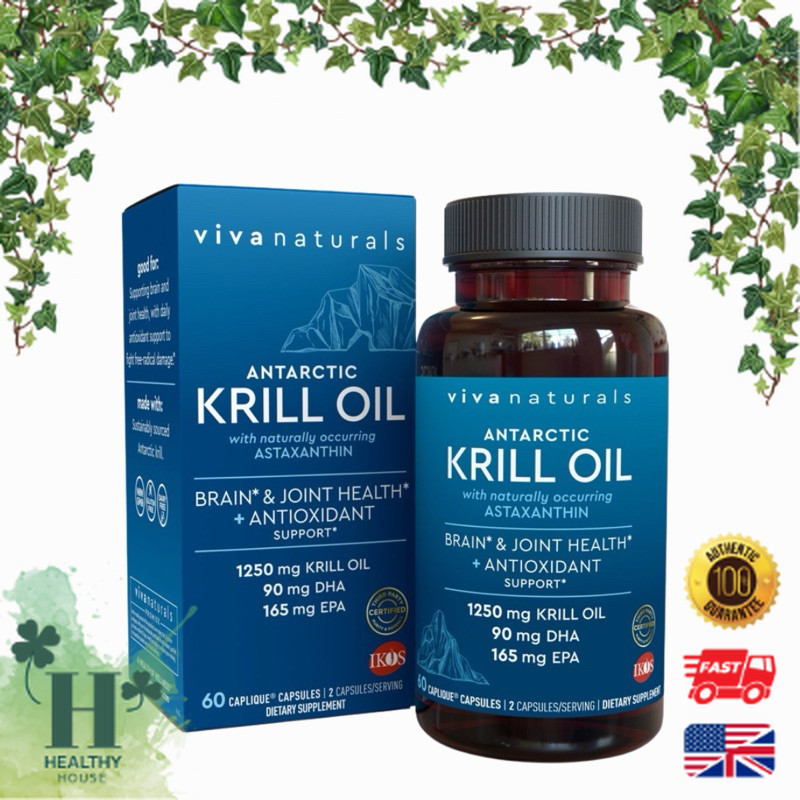 พร้อมส่ง Viva Naturals Antarctic Krill Oil 1250 mg Omega 3 EPA DHA and Astaxanthin 60 Caps