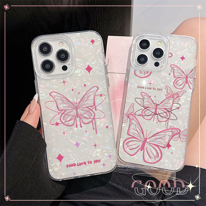 GOOD จากประเทศไทย เคส ไอโฟน ขนนกสีเงิน โปร่งใสและสว่าง วิจิตร Flash สำหรับiPhone11 15 12 14 13 Pro Max 14/15PLUSผีเสื้อ