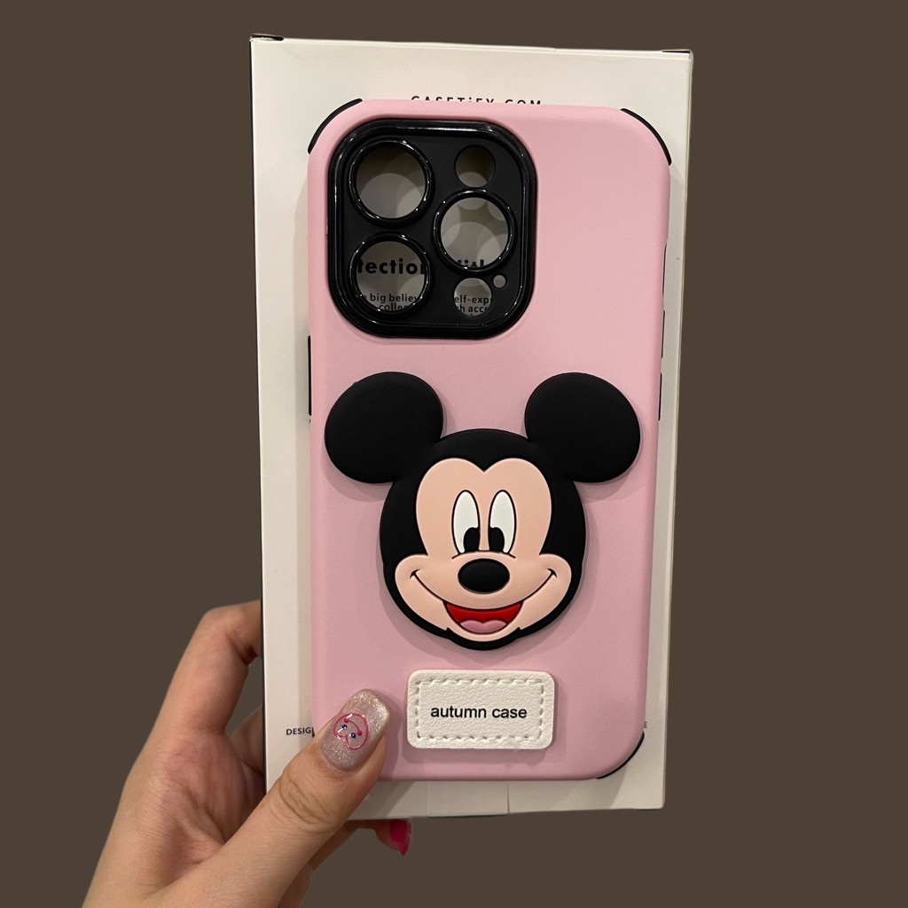 Catone เคสหนังมิกกี้สเตอริโอสีทึบสําหรับ iPhone16 15 14 13 12 11 Pro Max กันกระแทกกล้องป้องกันการตกฝาหลังแข็ง