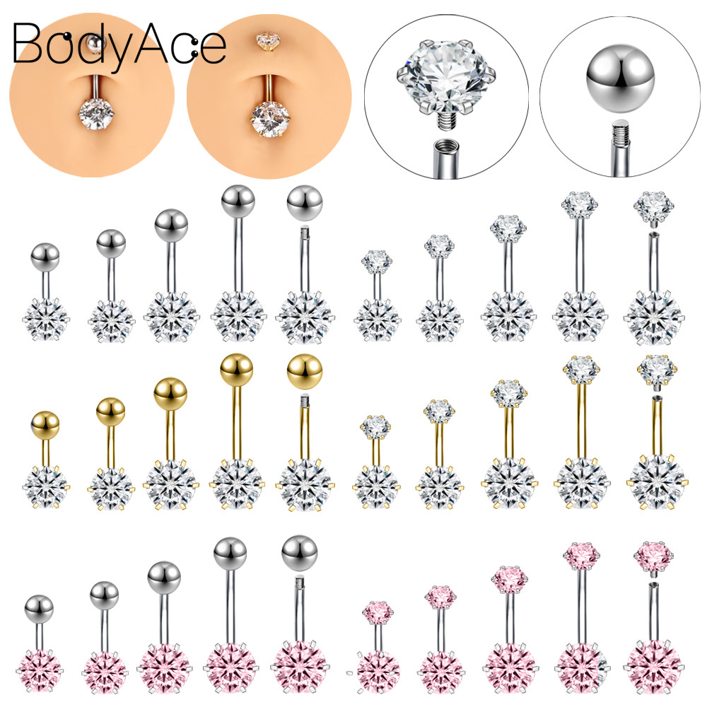 Bodyace 14G แหวนสะดือคริสตัลสะดือเจาะสแตนเลสปุ่มท้องเจาะ 1 Pc Belly ปุ่มแหวน Gold Body Piercing