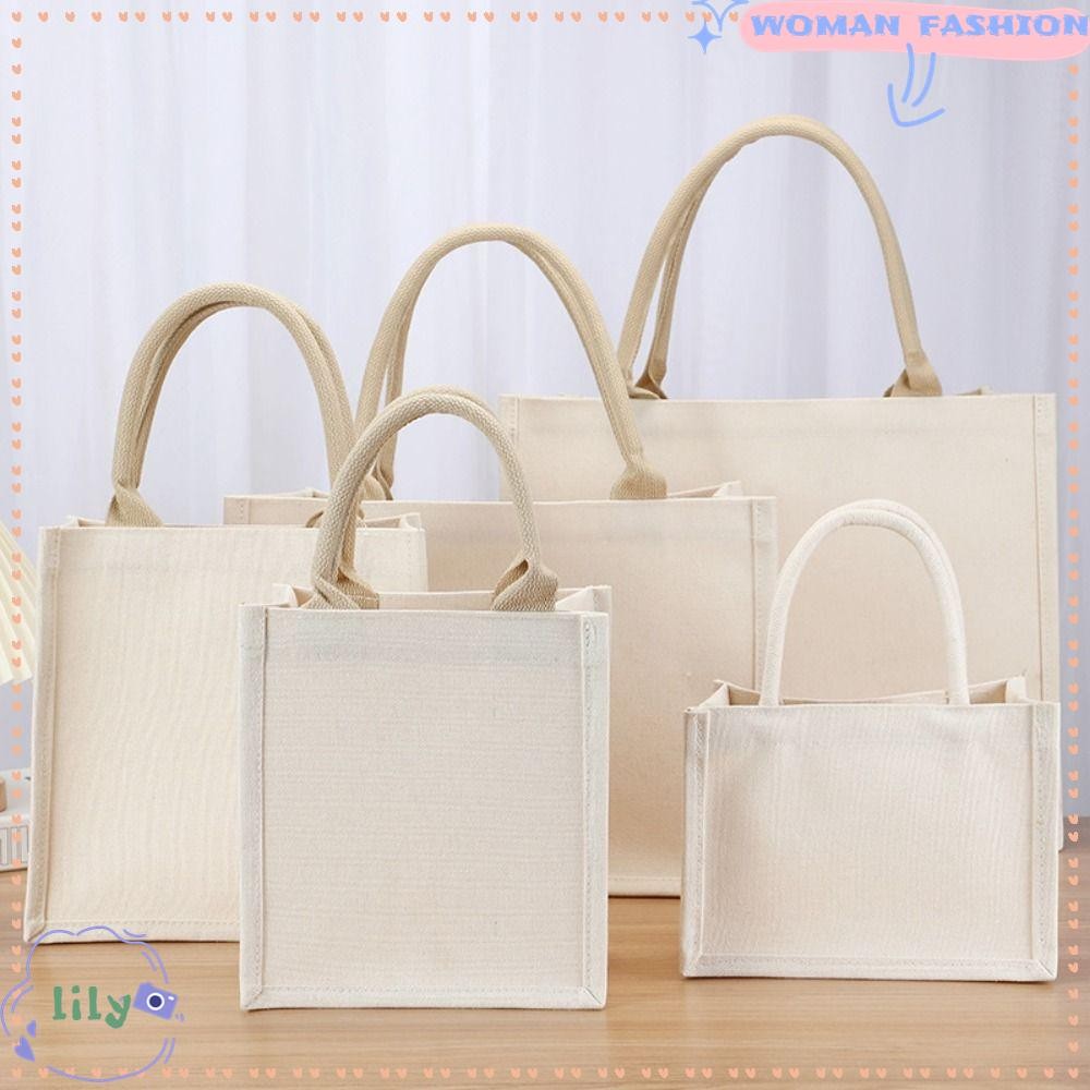 Lily Canvas Bag, Large Capacity Beige Blank Tote Sack,Reusable Folding Daily Commutting Travel Shopping Bag
