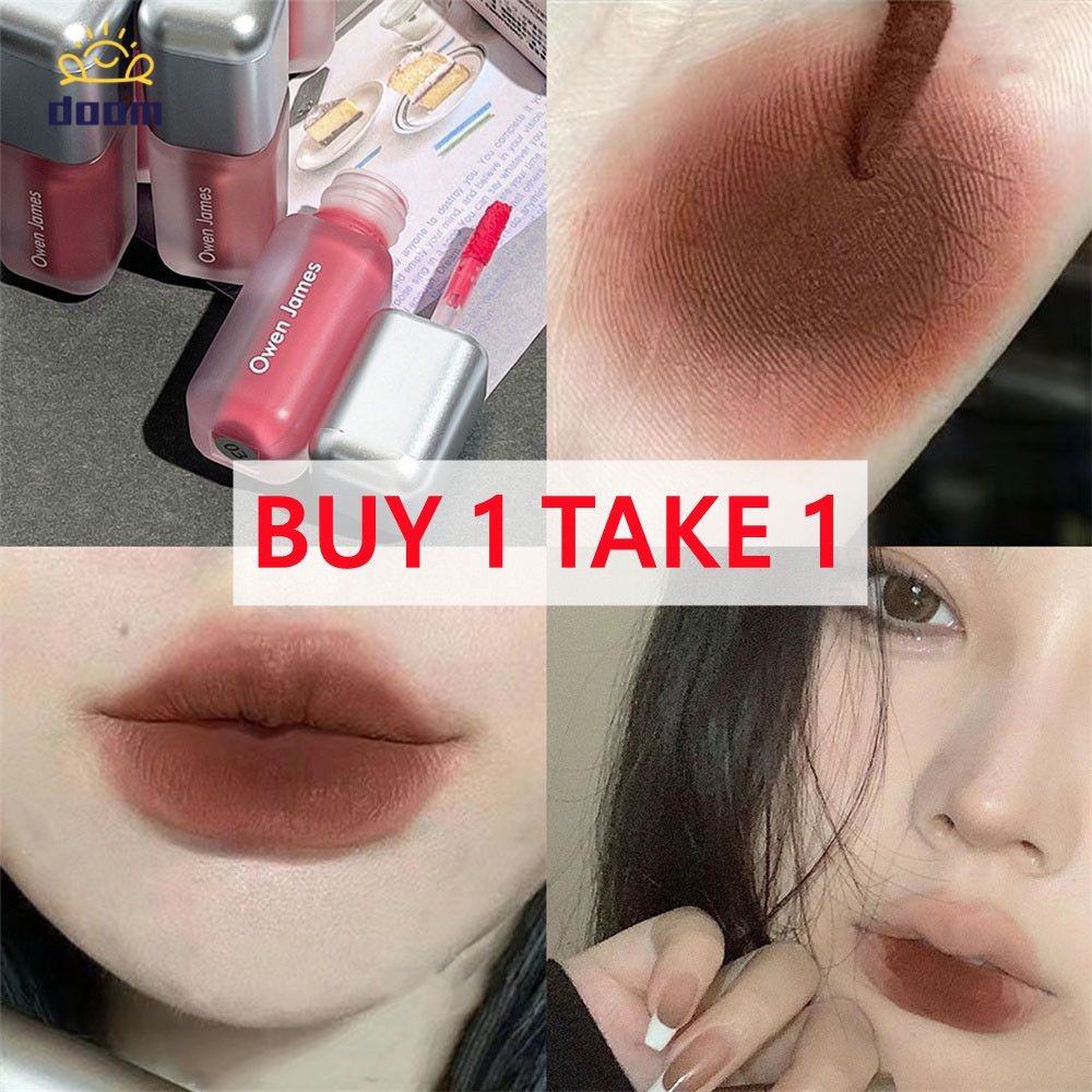 ซื้อ 1 แถม 1 = 2 ชิ้น Owen James ลิปกลอสเนื้อแมตต์สีเชสนัท ลิปกลอสเนื้อกำมะหยี่ติดทนนาน เหมาะกับผิวค