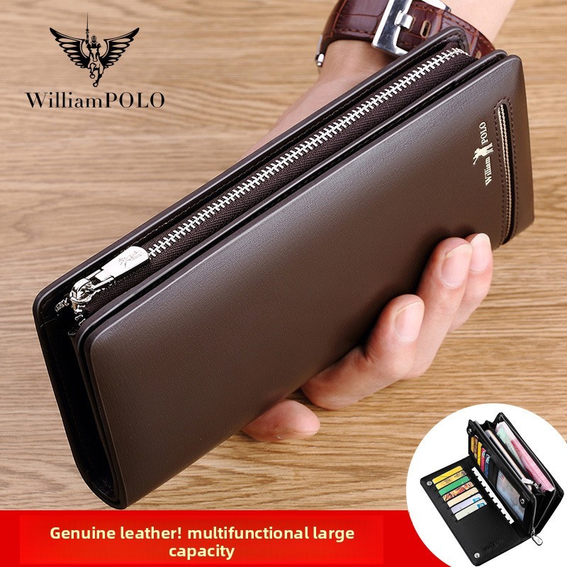 Emperor Paul Wallet Mens Long Wallet Mens First Layer Cowhide หนังแท้กระเป๋าสตางค์เรียบง่ายคลัทช์ผู้ชายขายส่ง