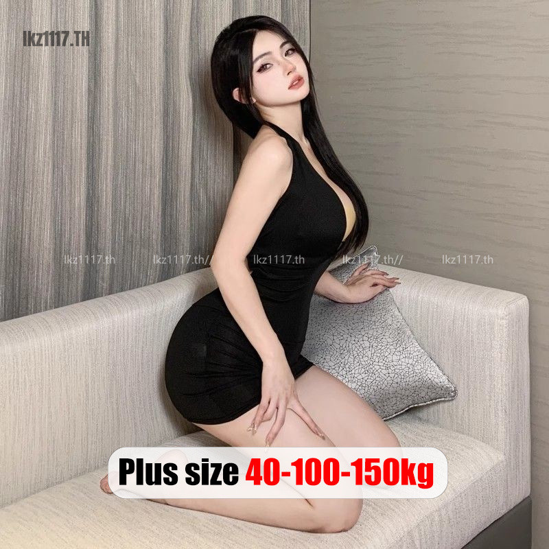 ★ชุดนอนเซ็กซี่คนอ้วน ชุดนอนไม่ได้นอนสาวอวบ คล้องคอ รัดรูป คอวีลึก เว้าหลัง ชุดนอนผู้หญิงไซร้ใหญ่ ชุดยั่วเซ็กซี่