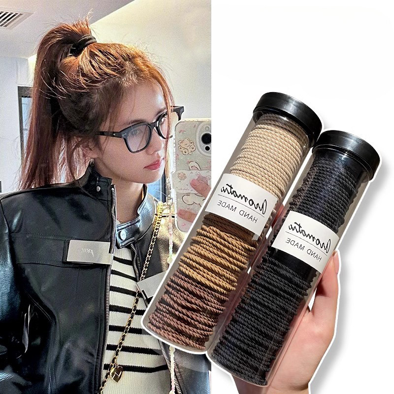 เชือกผมกระป๋องสำหรับผู้หญิง ใช้ได้กับหางม้าสูง ยืดหยุ่นและทนทาน 100 ชิ้น