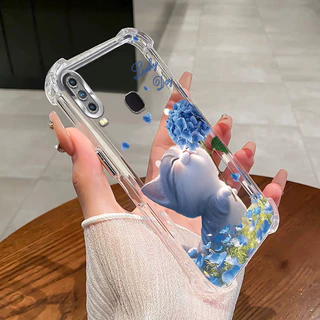 สําหรับ VIVO Y11 Y12 Y15 Y17 Y19 เคสโทรศัพท์ดอกไม้แมวสี่มุมซิลิโคน TPU โปร่งใสนุ่ม XH007