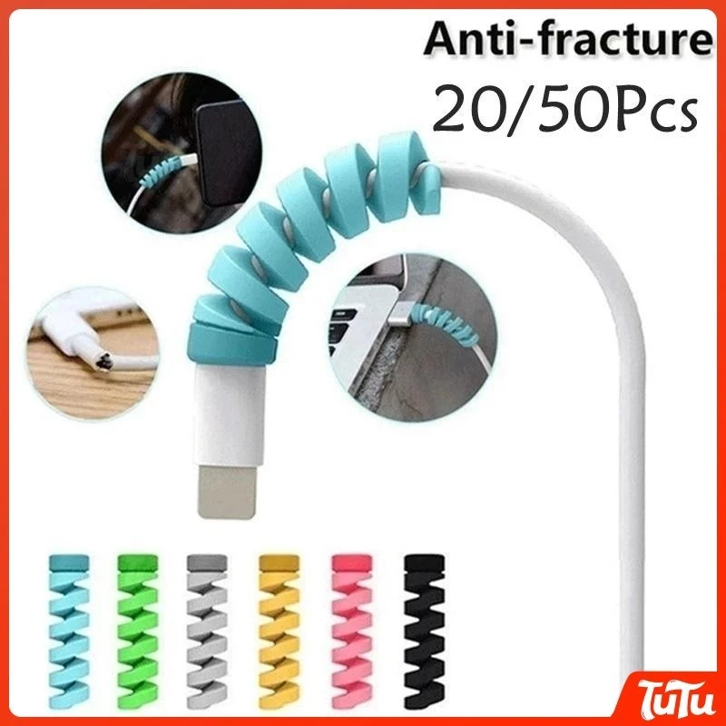 TuTu 2 ชิ้น Spiral Cable Winder Data Line หูฟังสายชาร์จสายไฟ Saver Protector Case Cover