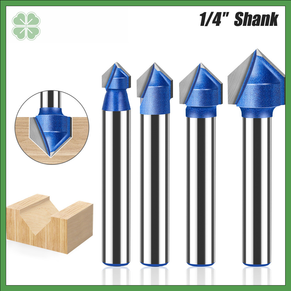 90 องศา V-Groove Router Bit, 1/4 นิ้ว Shank V-Type Chamfer Bit, งานไม้ Trim Bit สําหรับพับ Groove, อลูมิเนียมแผงสล็อตเครื่องตัด, Edge Beveling เครื่องมือ
